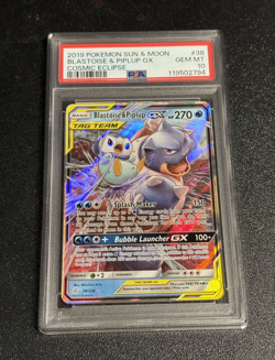BLASTOISE & PIPLUP 2019 Pokemon Sun & Moon COSMIC ECLIPSE Holo #38 GX PSA 10 HOT - Image 2