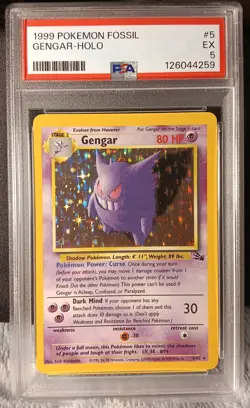 Unlimited Edition PSA 5 Gengar 5/62 Pokemon Card Fossil HOLO - WotC TCG - Image 1