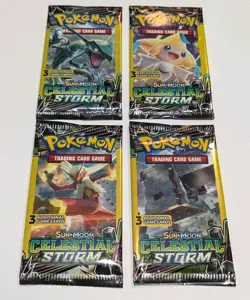 Pokemon SM Celestial Storm 3 Card Mini Booster Pack Complete Art Lot of 4 - Image 1