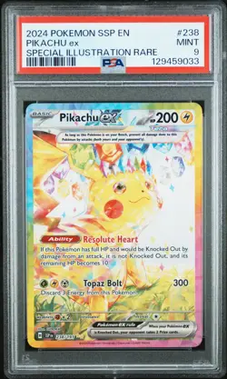 2024 POKEMON SSP EN-SURGING SPARKS SPECIAL ILLUSTRATION RARE PIKACHU EX PSA 9 - Image 1