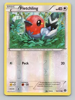 Reverse Holo Fletchling #94/114 Common XY - Steam Siege Pokemon - Image 1