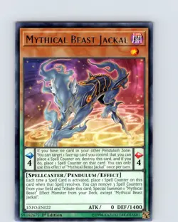 Yu-Gi-Oh TCG Mythical Beast Jackal EXFO-EN022 1st Edition Regular Rare Card NM - Image 1