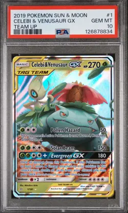 PSA 10 Celebi & Venusaur GX 1/181 Team Up Pokemon Card - Image 1