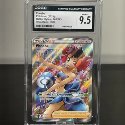 CGC 9.5 MINT + Phoebe 161/163 SWSH Battle Styles Full Art Trainer Holo Pokemon - Image 1
