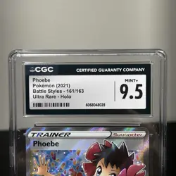 CGC 9.5 MINT + Phoebe 161/163 SWSH Battle Styles Full Art Trainer Holo Pokemon - Image 3