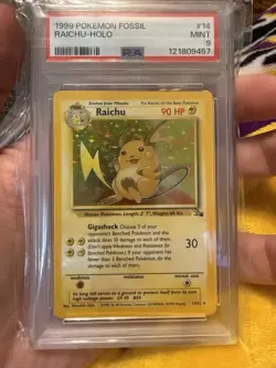 1999 POKEMON FOSSIL #14 RAICHU HOLO PSA 9 NEW CERT - Image 1