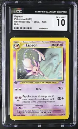Pokemon CGC 10 Neo Discovery 1st Edition Espeon Holo Rare 1/75 Gem Mint - Image 1