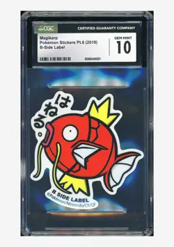 Pokemon CGC 10 GEM MINT Magikarp B Side Label 2019 Pokemon Stickers Pt.6 JPN - Image 1