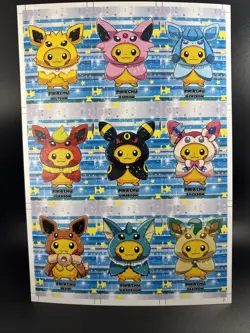 Uncut Green Holo FULL PONCHO PIKACHU Set Pokemon Eeveelution SET PERU US SELLER - Image 1