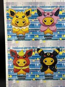 Uncut Green Holo FULL PONCHO PIKACHU Set Pokemon Eeveelution SET PERU US SELLER - Image 2