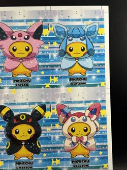 Uncut Green Holo FULL PONCHO PIKACHU Set Pokemon Eeveelution SET PERU US SELLER - Image 3