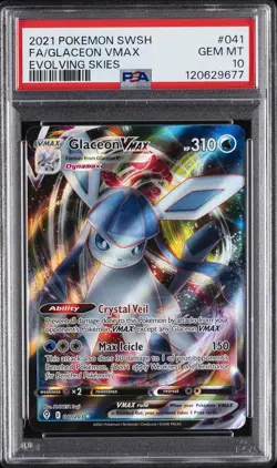 2021 POKEMON SWORD & SHIELD EVOLVING SKIES #041 FULL ART/GLACEON VMAX PSA 10 - Image 1