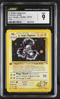 CGC 9 MINT Lt. Surge's Magneton Gym Heroes 1st Edition 8/132 Holo Pokemon Card - Image 1