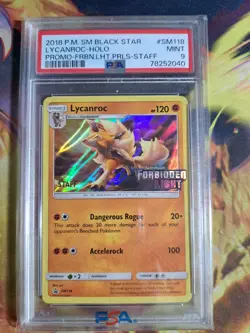 Pokemon Sun & Moon PSA 9 Lycanroc SM118 STAFF Prerelease Promo Graded Card - Image 1