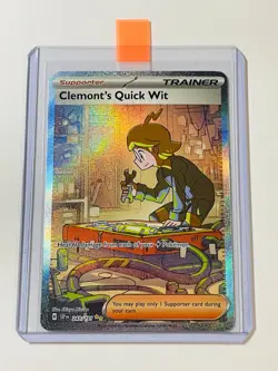 Pokemon Clemont's Quick Wit 243/191 SIR Holo Card NM SV08 Surging Sparks 2024 - Image 2