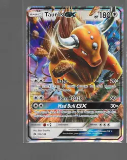Pokemon Sun & Moon Ultra Rare Base Tauros GX 100/149. High Grade!! - Image 1