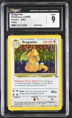 CGC 9 MINT Dragonite 1999 Fossil 4/62 Holo Pokemon Card - Image 1