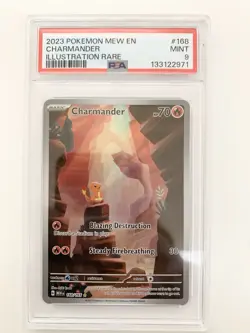 PSA 9 Charmander HP70 Basic #168 2023 MEW EN Illustration Rare Fire Pokemon Card - Image 1