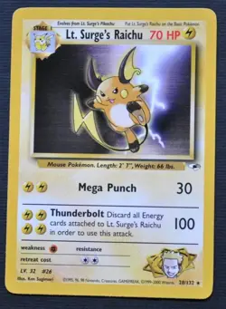 Lt Surges Raichu 28/132 Gym Heroes non-Holo - Pokemon TCG Vintage - NM - Image 1