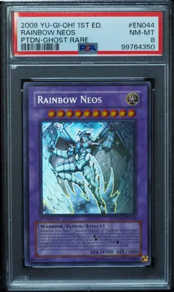Yugioh 1st Edition PTDN-EN044 Rainbow Neos Ghost Rare PSA 8 NM-Mint - Image 1