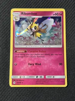 Pokemon TCG Ribombee Sun & Moon Base Set 93/149 Holo Rare Card LP - Image 1
