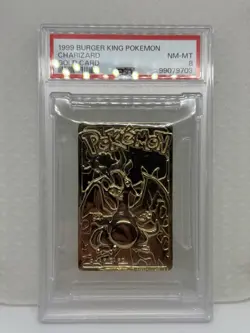 1999 BURGER KING POKEMON GOLD METAL CARD CHARIZARD PSA 8 NM-MINT - Image 1