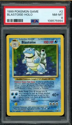 Pokemon PSA 8 Base Set Blastoise 2/102 Holo Rare Unlimited 1999 Near Mint - Image 1