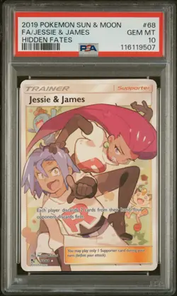 2019 POKEMON SUN & MOON HIDDEN FATES #68 FULL ART/JESSIE & JAMES PSA 10 - Image 1