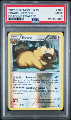 2012 POKEMON B&W DRAGONS EXALTED #107 BIBAREL-REVERSE FOIL PSA 9 - Image 1
