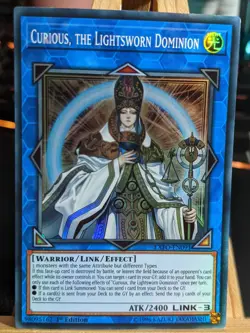 Curious, The Lightsworn Dominion EXFO-EN091 Super rare LP Yugioh Cards - Image 1