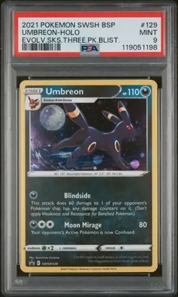 2021 POKEMON BLACK STAR EVOLVING SKIES 3-PK BLISTER UMBREON HOLO SWSH129 PSA 9 - Image 1