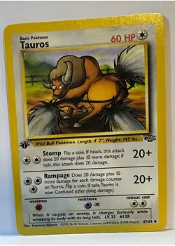 Pokemon Cards: Jungle 1st Edition Uncommon: Tauros 47/64 NM - Image 1