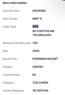 Pokemon TCG Oddish 2000 Team Rocket #63 Regular 1st Edition Common PSA 9 MINT - Image 4