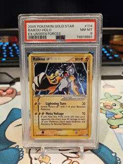 Pokemon TCG Raikou EX Unseen Forces PSA 8 Holo 2005 - Image 1