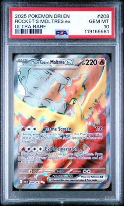 2025 POKEMON DRI EN-DESTINED RIVALS ULTRA RARE TEAM ROCKET'S MOLTRES EX PSA 10 - Image 1