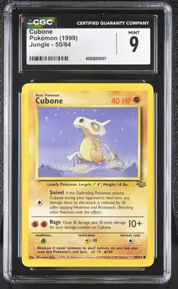 CGC 9 MINT Cubone 1999 Jungle 50/64 Pokemon Card - Image 1