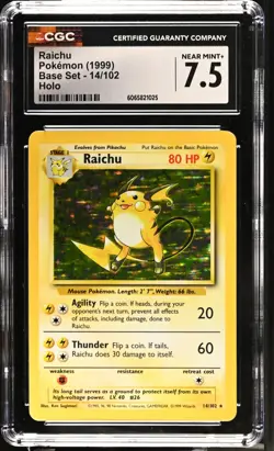 1999 Pokemon Raichu 014/102 Base Set Holo CGC 7.5 Near Mint+ - Image 1