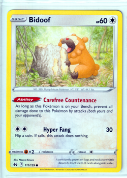 Bidoof 111/159 Crown Zenith ENGLISH Common 2023 Near Mint Pokemon - Image 1