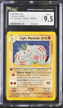 CGC 9.5 MINT+ Light Machoke Neo Destiny 1st Edition 49/105 Pokemon Card - Image 1