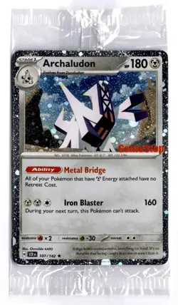 Archaludon - 107/142 - Cosmos Holo GAMESTOP Stamp - SEALED Promo - Pokemon Card - Image 1