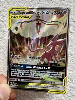 Pokemon TCG Espeon & Deoxys GX SM240 Black Star Promo Full Art Holo Card - Image 1