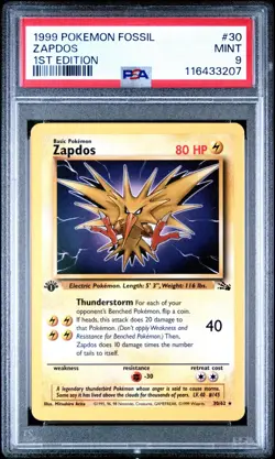 Pokemon Fossil 1st Edition PSA 9 Zapdos Non-Holo 30/62 - Image 1