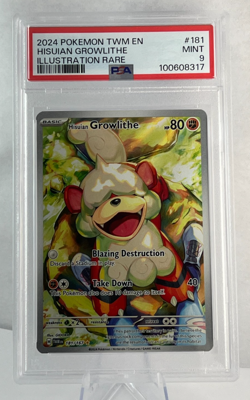 HISUIAN GROWLITHE 181 Pokemon Card Twilight Masquerade IR PSA 9 - Image 1