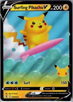 Surfing Pikachu V 008/025 Celebrations - Pokemon Card - NM - Image 1