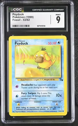CGC 9 MINT Psyduck 1999 Fossil 53/62 Pokemon Card - Image 1