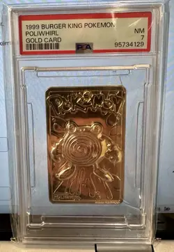1999 BURGER KING POKEMON GOLD CARD POLIWHIRL NEAR MINT PSA 7 - Image 1