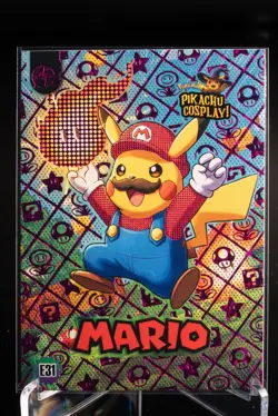 Mario #E31 Pink Holo Box Hit Pikachu Cosplay Pokemon Card - Image 1