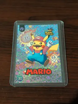 Mario #E31 Pink Holo Box Hit Pikachu Cosplay Pokemon Card - Image 1