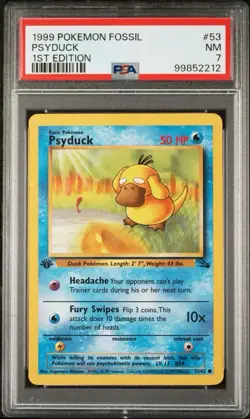 1999 Pokemon Fossil 1st Edition 53 Psyduck PSA 7 NM - Image 1
