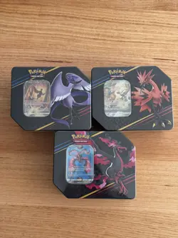 Crown Zenith Tins - Full Art Set (Galarian Moltres- Zapdos- Articuno) SEALED - Image 1